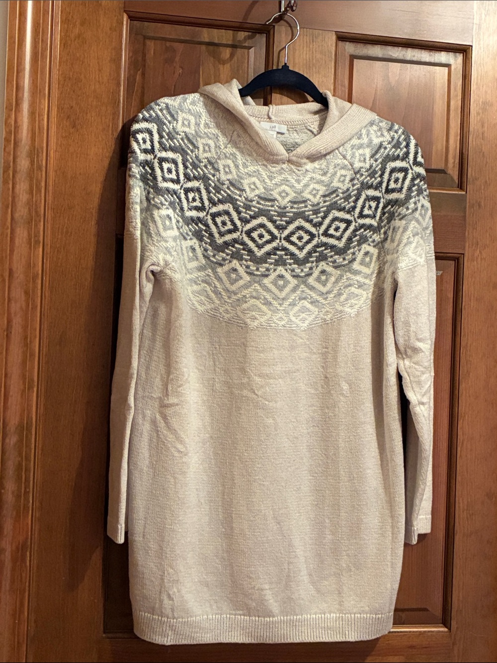J. Jill Cream Hooded Fair Isle Pullover Sweater